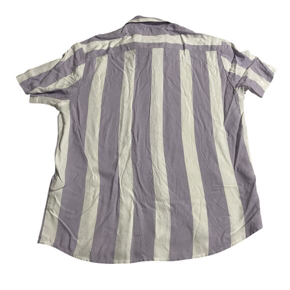 Denim & Flower Mens Button Up Shirt Size Large Purple White Stripes Short Sleeve - Picture 5 of 12